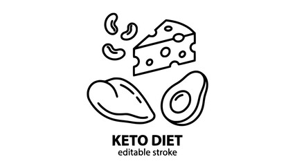 Fototapeta premium Keto diet line art set featuring cashews cheese chicken breast and avocado icons