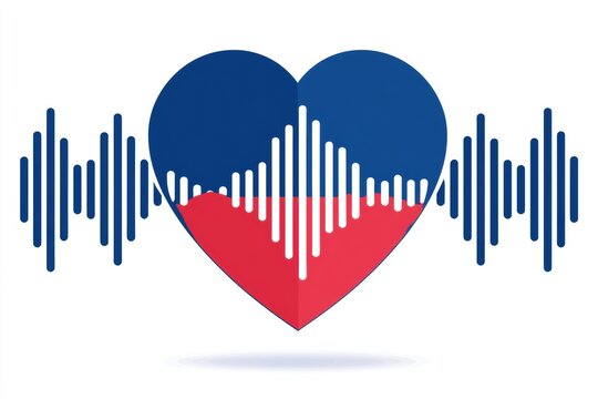 Heart design illustrates heart rate variability with a waveform showing healthy variations in blue and red on a plain white background.
