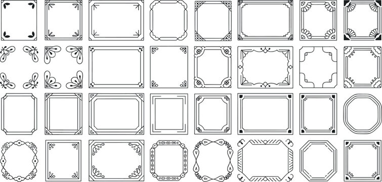 Vintage decorative borders vector set with elegant linear square frame design elements isolated on a white background