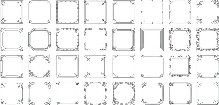 Vintage decorative borders vector set with elegant linear square frame design elements isolated on a white background
