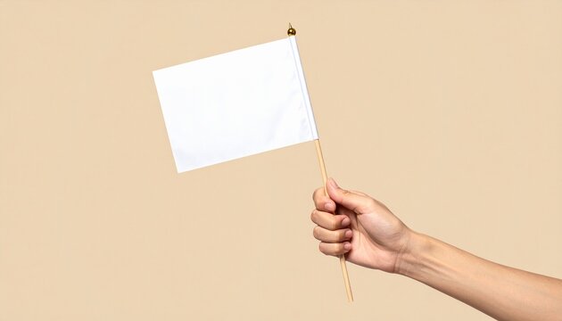 Hand holding small white flag symbolizing surrender or peace