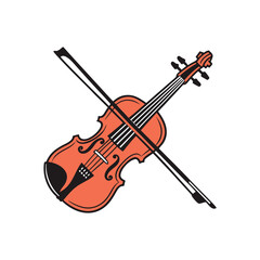 Fototapeta premium Vintage Violin with Bow Flat Vector Illustration, Classical String Musical Instrument Icon, Elegant Orchestra Music Design