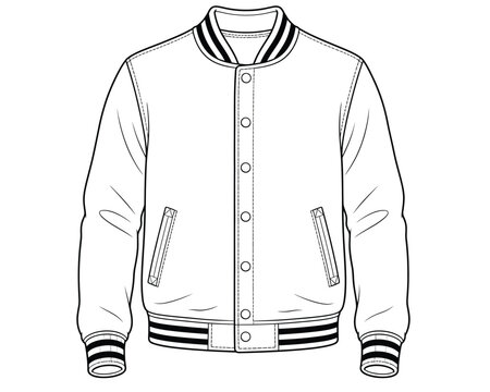 Black and white varsity bomber jacket fashion design sketch