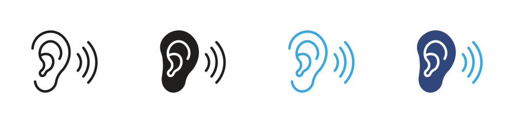 Ear listening icon set, Hearing symbols, Audio perception vector icons, Sound detection signs, Listening assistance vector icons © Kamrul