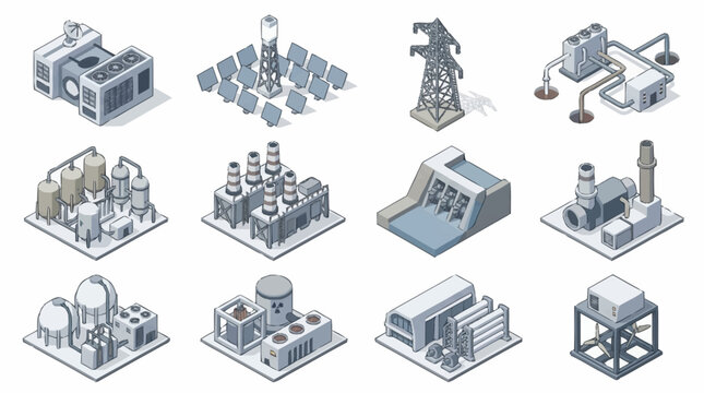 Isometric Industrial Buildings and Factories Collection.