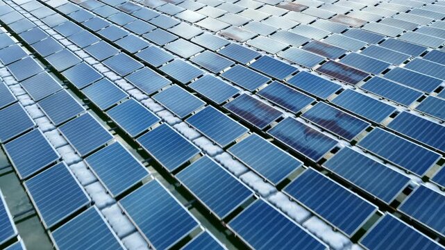 Aerial view of fishery-solar complementary photovoltaic power station on water