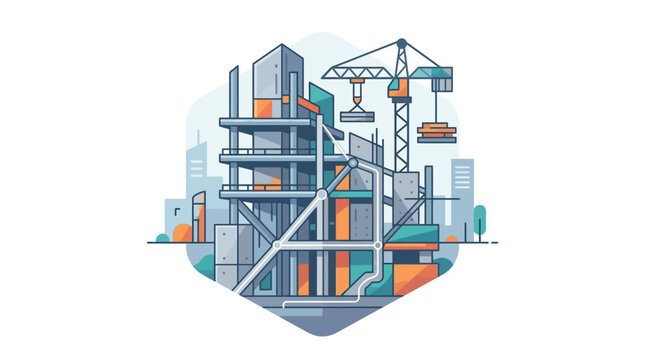 Construction site with crane and building under development in city