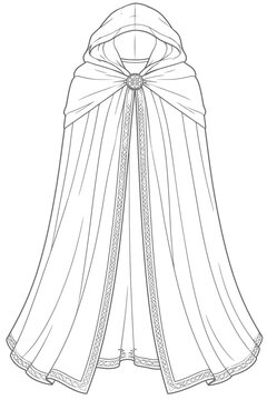 Fantasy medieval hooded cloak with ornate clasp