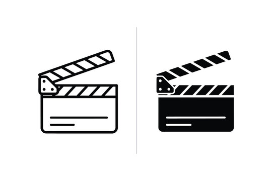 Clapperboard vector illustration, line and solid style