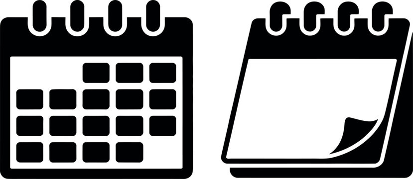 Minimalist calendar and notepad icon set with spiral binding