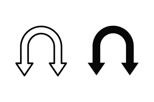 U-turn arrows vector illustration, line and solid