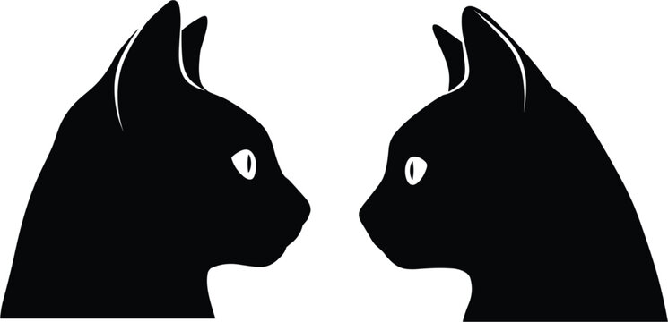 Black Cat Head Silhouette Profile Set, Feline Animal Vector Illustration Isolated Icon Collection for Logo Design Projects
