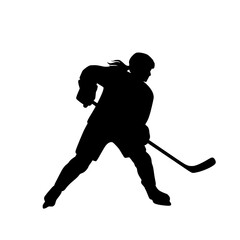 Fototapeta premium Silhouette of a female hockey player in action, skating and holding a stick
