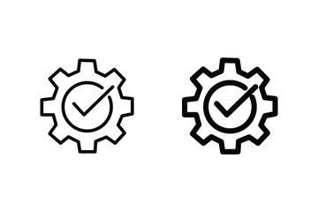 Gear with Check Mark Line Icon Set for Process Optimization and Quality Control © Taky