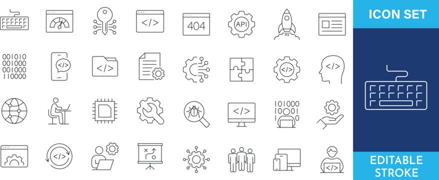 Collection of programming and software development icons for web design.