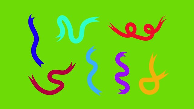 Colorful ribbon squiggle animation green screen and black screen overlay for motion graphics