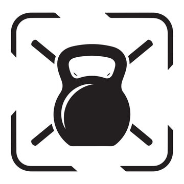 Kettlebell vector icon with stylized frame and diagonal lines for fitness gym branding and strength training logo design