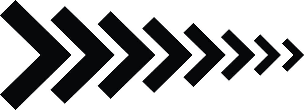 Dynamic black chevron arrow sequence indicating fast forward motion and directional progress design element