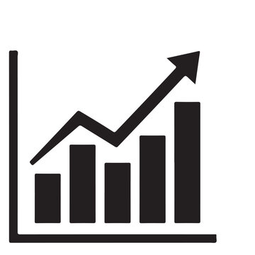 Business growth bar chart icon with rising arrow for financial data analysis and profit increase vector graphic