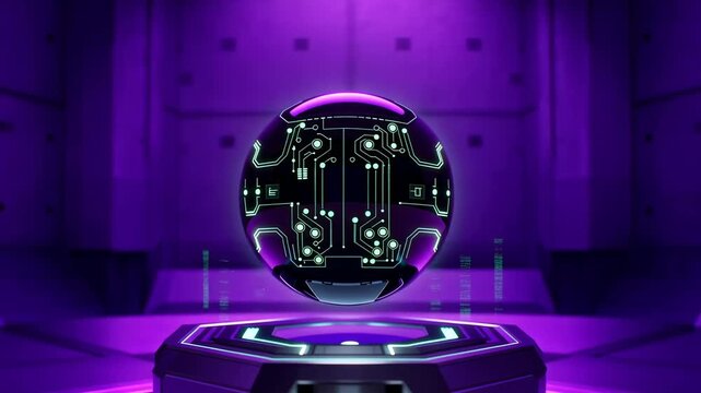 Abstract 3D animated robot head transitioning in dark room