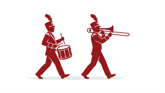 Silhouette Illustration of Marching Band Musicians Playing Drum and Trombone. Vector Illustration EPS 10.