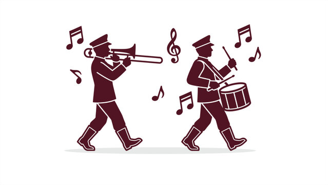 Marching band musicians silhouette playing trombone and drum. Vector Illustration EPS 10.
