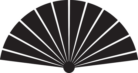 Black and white handheld fan with radial rib pattern, minimalist line also transparent background © mHs