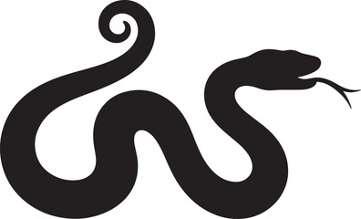 Fototapeta premium Black silhouette of a stylized snake with curved body, minimalist line also transparent background