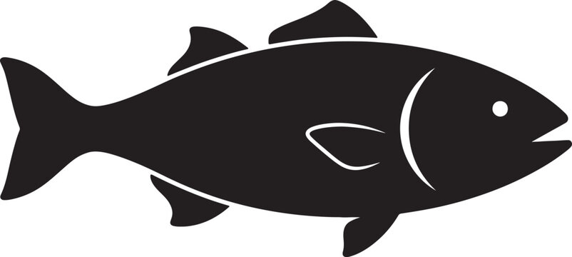 Black silhouette fish minimalist side-view outline also transparent background