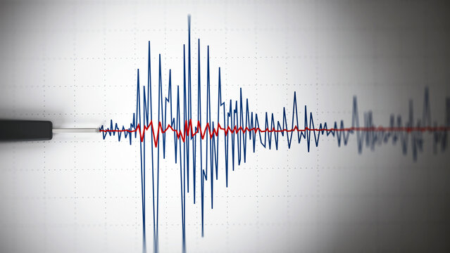 Seismic activity graph showing an earthquake. 3D illustration