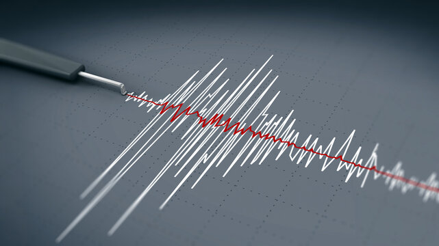 Seismic activity graph showing an earthquake. 3D illustration