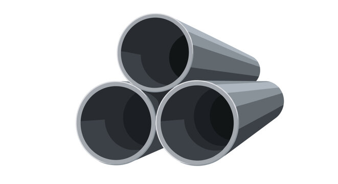 Three heavy industrial steel construction pipes stacked in a triangular pyramid shape, vector illustration.