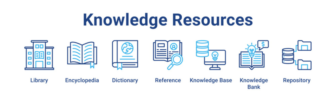 Knowledge Resources web banner icon vector illustration concept for education with icon of Library, Encyclopedia, Dictionary, Reference, Knowledge Base, Knowledge.