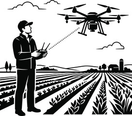 Obraz premium Smart Farming Silhouette Vector Illustration (2) .eps