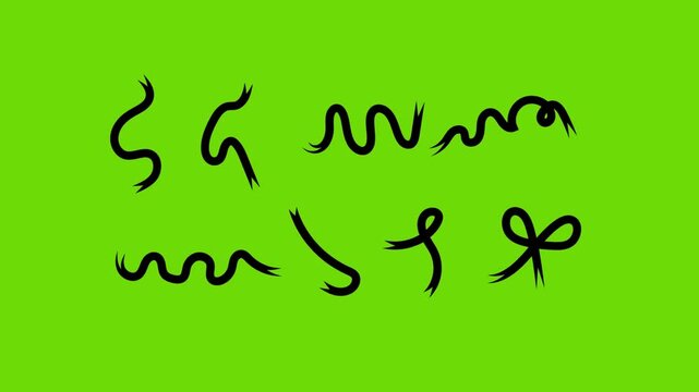 Hand drawn ribbon squiggle animation green screen and white screen overlay element