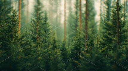 Obraz premium A dense forest of evergreen trees with sunlight filtering through, creating a serene and peaceful natural atmosphere.