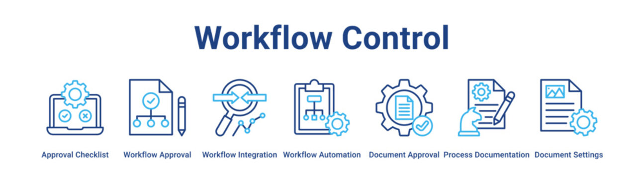 Workflow Control web banner icon vector illustration concept for business with icon of Approval Checklist, Workflow Approval, Workflow Integration, Workflow Automation, Document Approval, Process.