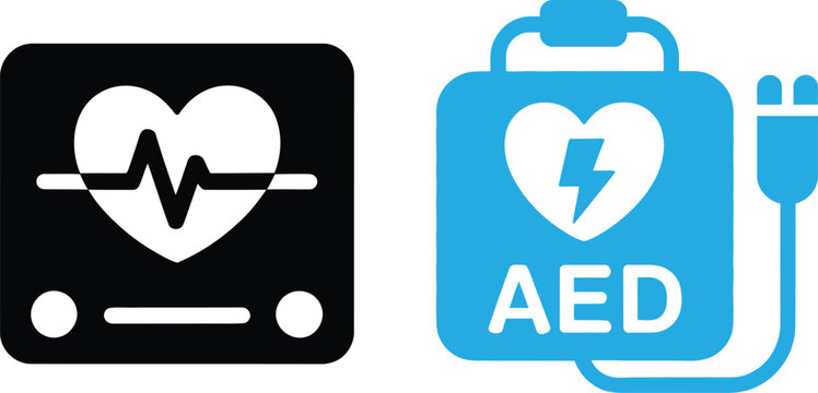 Medical icons for heart health and automated external defibrillator