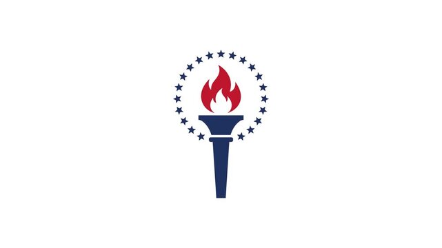Us independence day patriotic torch and stars animation