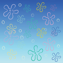 Fototapeta premium Abstract Colorful Flower Doodle Background with Pastel Gradient, Playful Floral Pattern Design