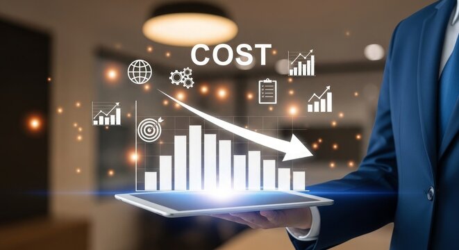 Business professional using tablet to demonstrate cost reduction strategy
