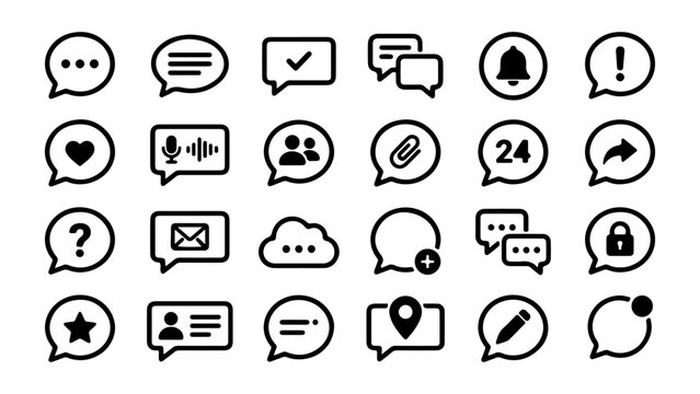 Set of black communication bubble icons and speech message symbols for web design interface and mobile application chat