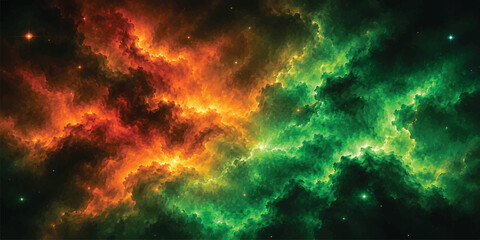 Green and Orange Cosmic Nebula Explosion in Deep Space © sabia