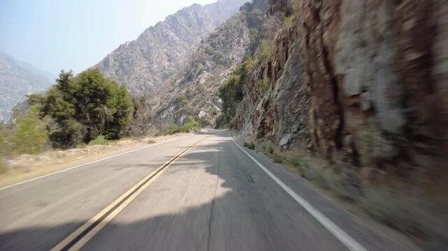 Kings Canyon Scenic Byway East Section 33 Eastbound MultiCam Front View Yucca Pt Driving Plate California USA