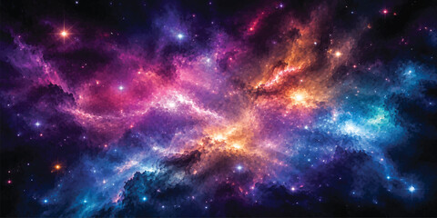 Deep Space Nebula with Bright Star Clusters and Cosmic Glow © sabia