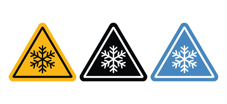 Cold warning icon set featuring safety alert symbols for UI, mobile, and web, including low temperature, freezing conditions, frost hazard, winter weather, and climate warning vector icons