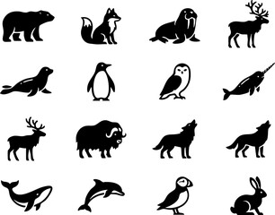 Northern hemisphere wildlife and arctic animal silhouettes with silhouette wildlife reindeer © BD 