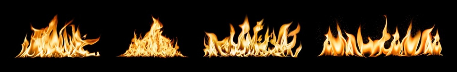 Fototapeta premium Dynamic flames on black background element set