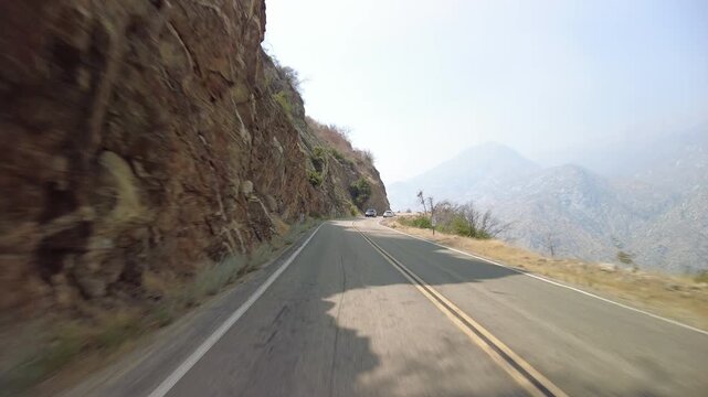 Kings Canyon Scenic Byway East Section 33 Eastbound MultiCam Rear View Yucca Pt Driving Plate California USA