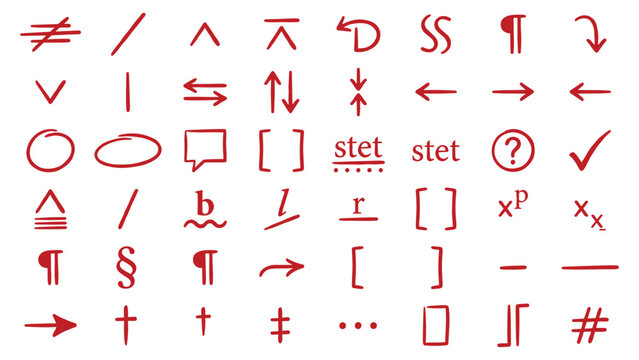 Red proofreading editing mark symbols icon set vector